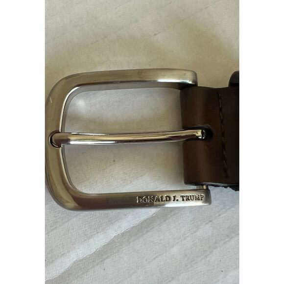 DONALD J TRUMP SIGNATURE COLLECTION BROWN BRAIDED SILVER BUCKLE LEATHER BELT 38 - Picture 9 of 12